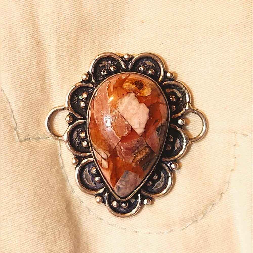 Extra-Chunky, Vtg-Style, Pear-Shaped, Rhodochrosite Pendant. Lovely Colors.